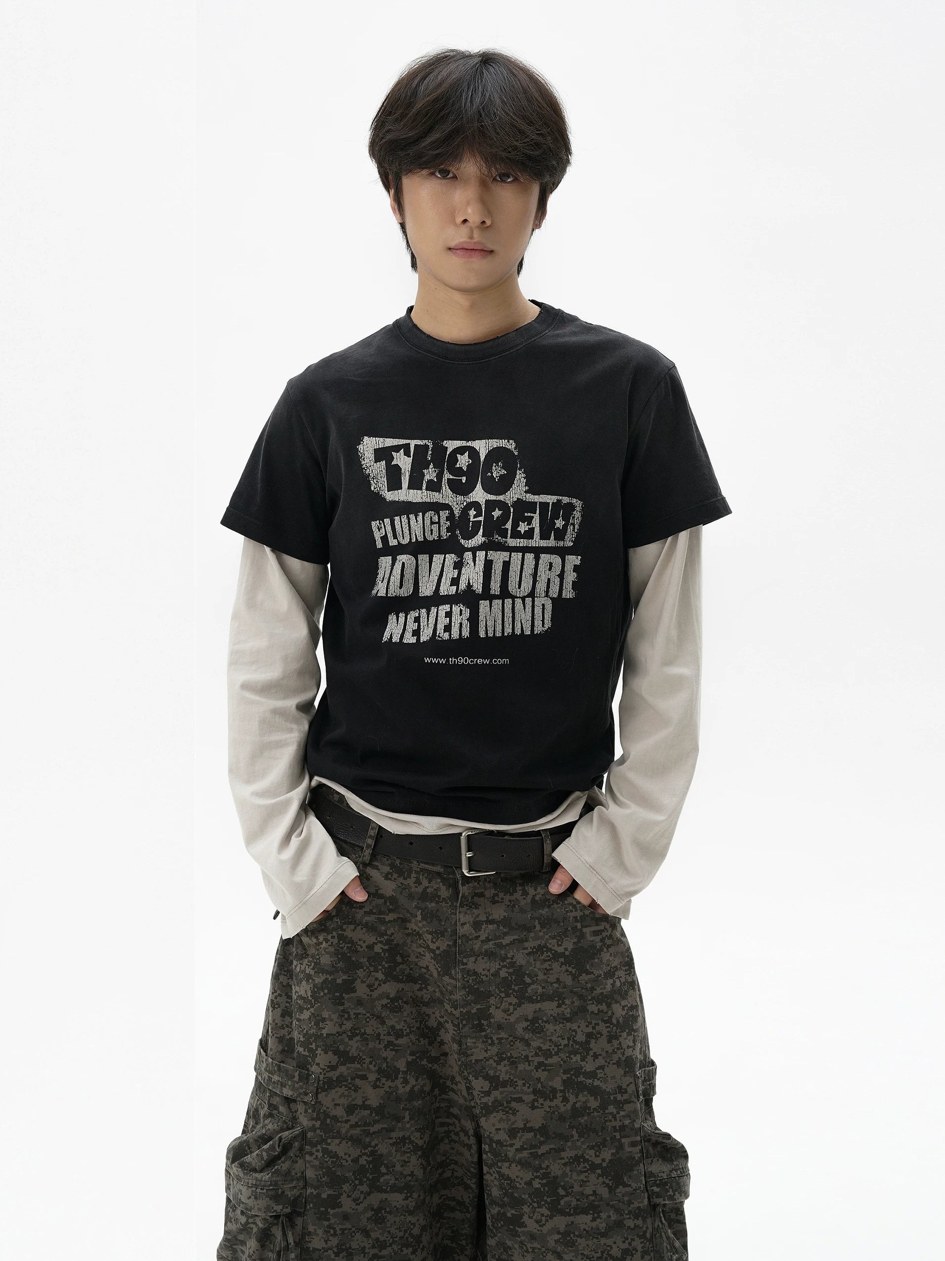 TH90 Splicing Fake Two Pieces Casual Long Sleeves
