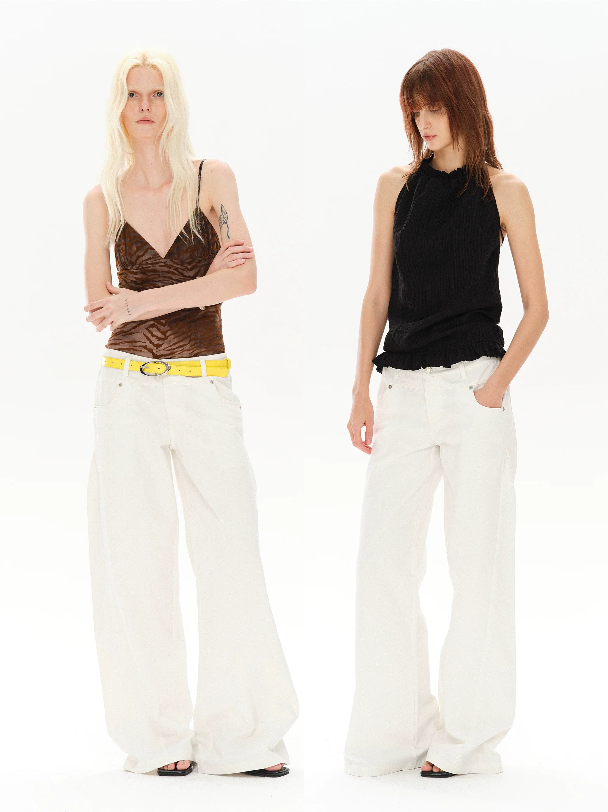 COSTUSTOOT Retro Low-Rise Wide-Leg Cotton Twill Pants