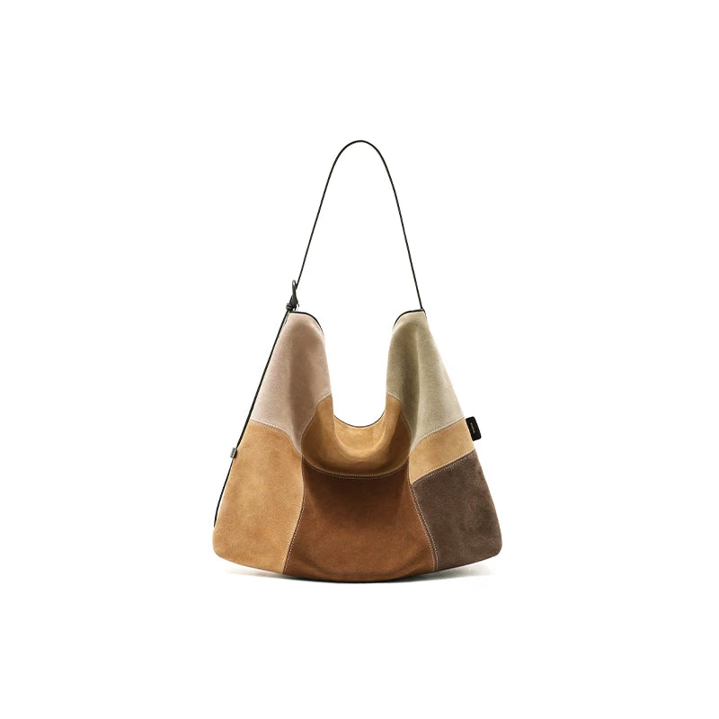 MUVA Cowhide Velvet Color Matching Stray Bag Large Capacity Shoulder Messenger Bag