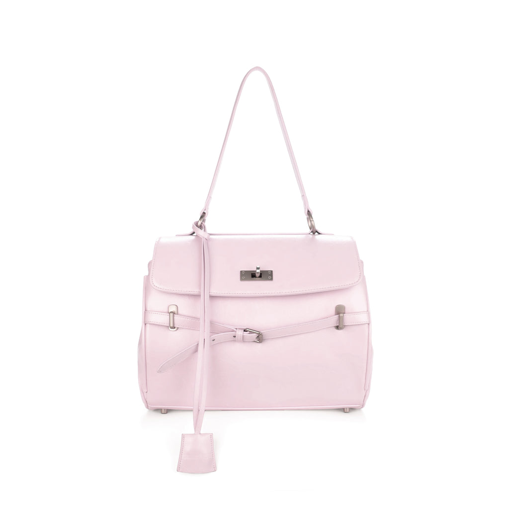 JANDRESS Pink Faux Leather Lock-Top Backpack
