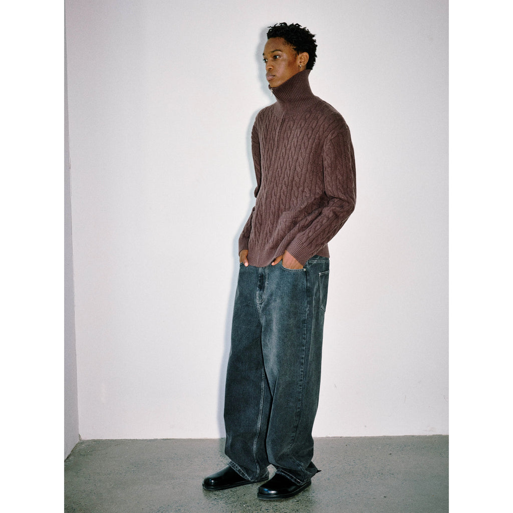 Anniehall Black Washed Distressed Straight-Leg Jeans