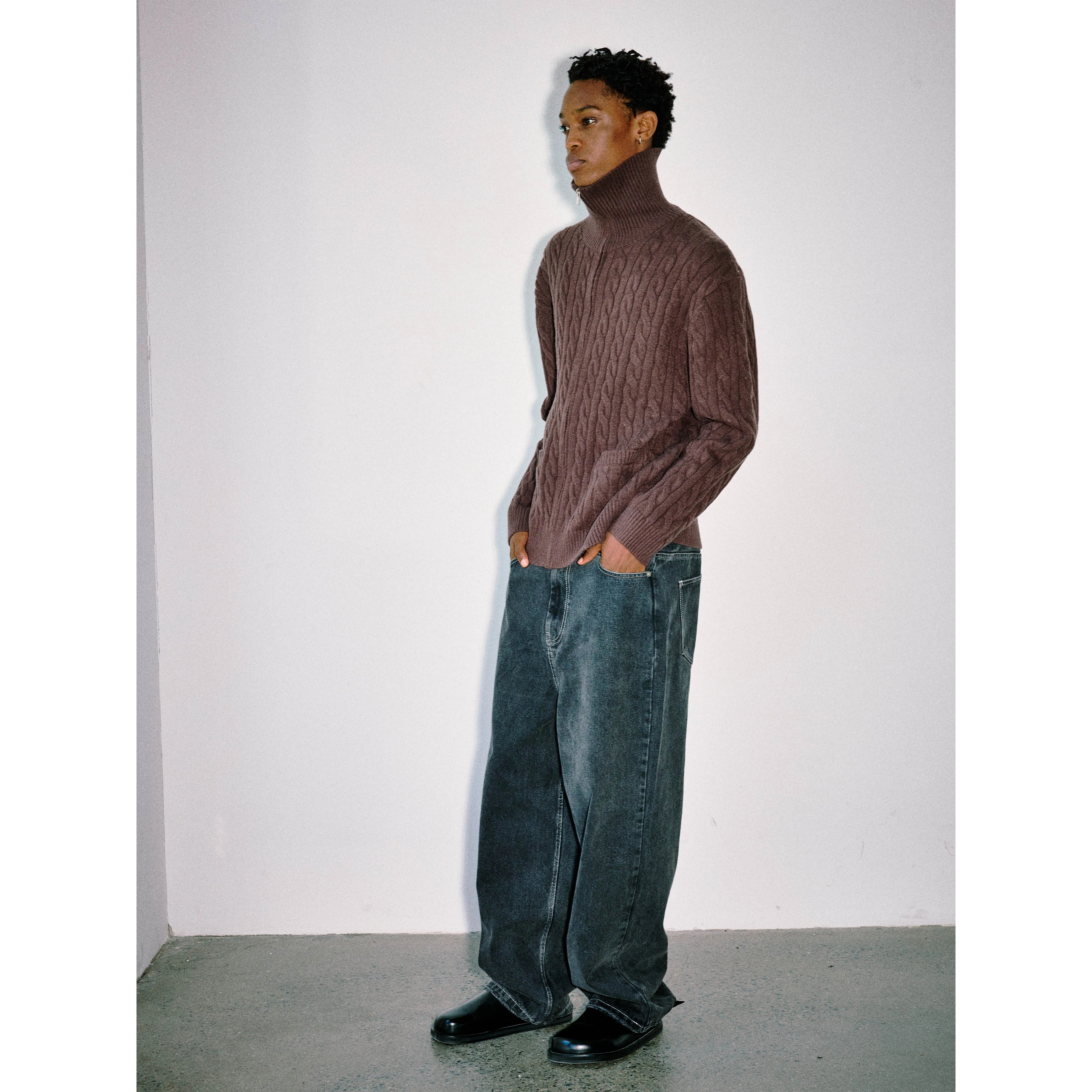 Anniehall Black Washed Distressed Straight-Leg Jeans