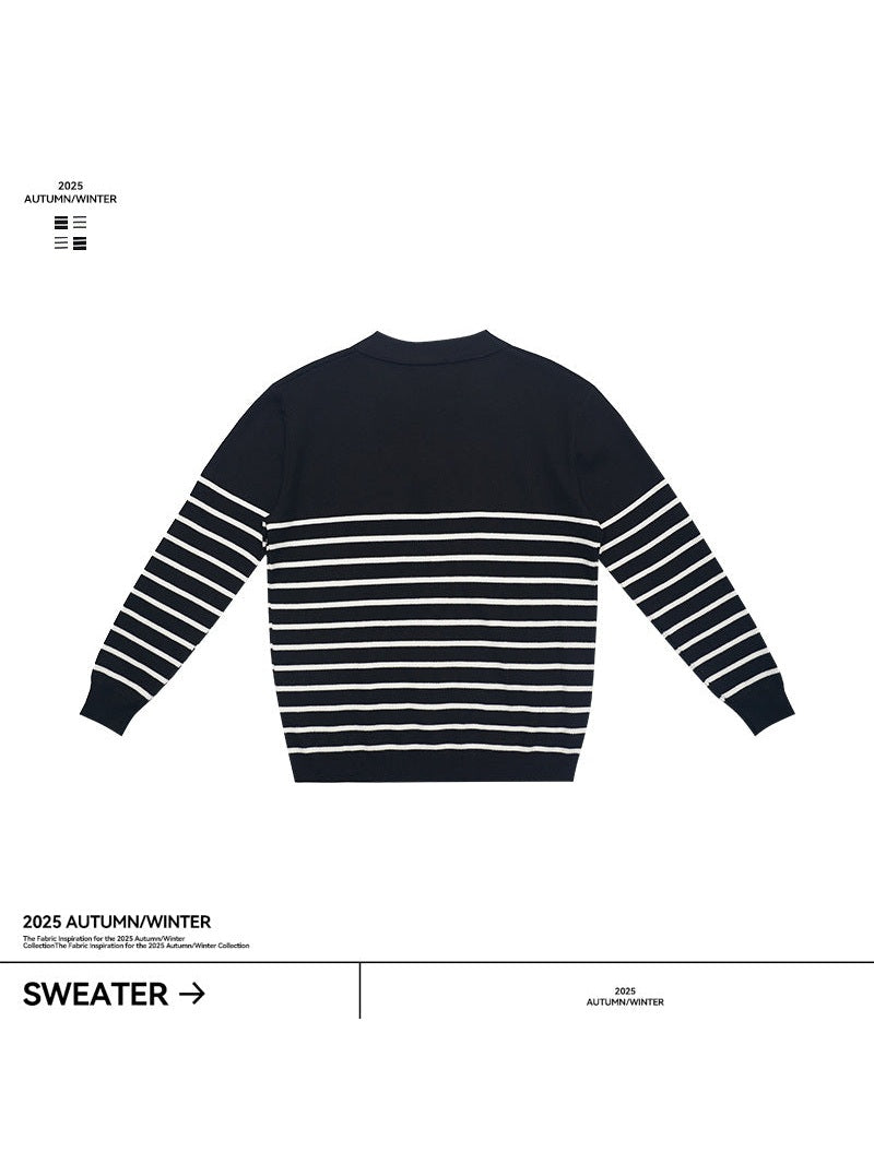 (Clearance) UNF Casual Contrast Striped Knitted Sweater