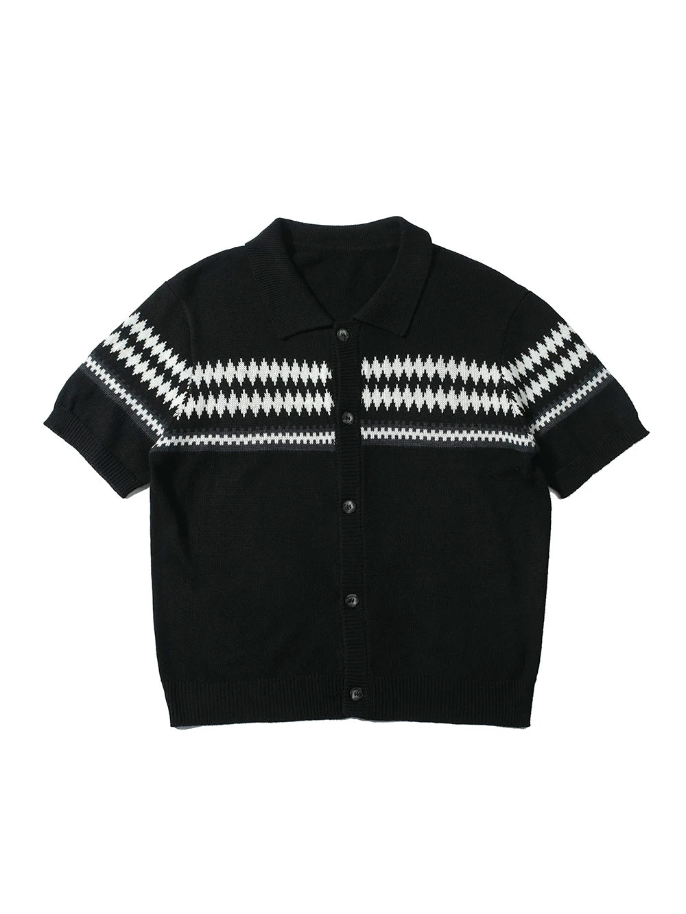TZ Jacquard Striped Lapel Loose Wool Tee