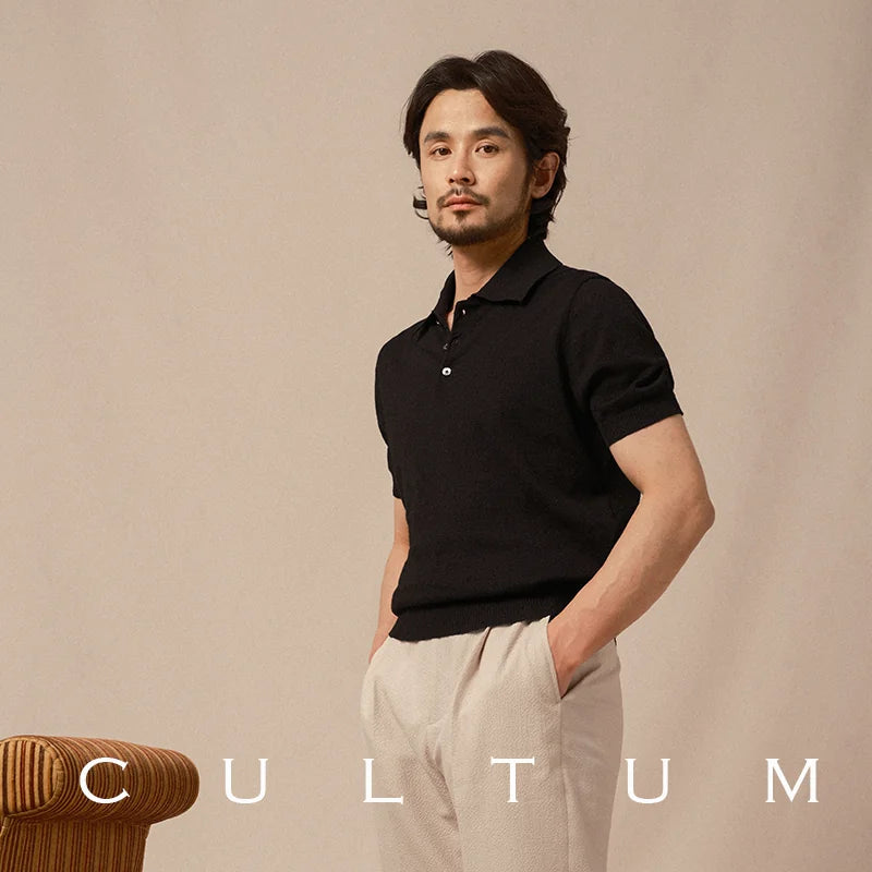 CULTUM Cotton-Linen Knit Breathable Regular Fit Polo Shirt