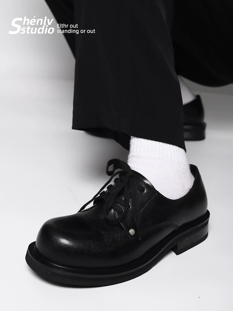 SHENLV turned head thick-soled leather Derby shoes