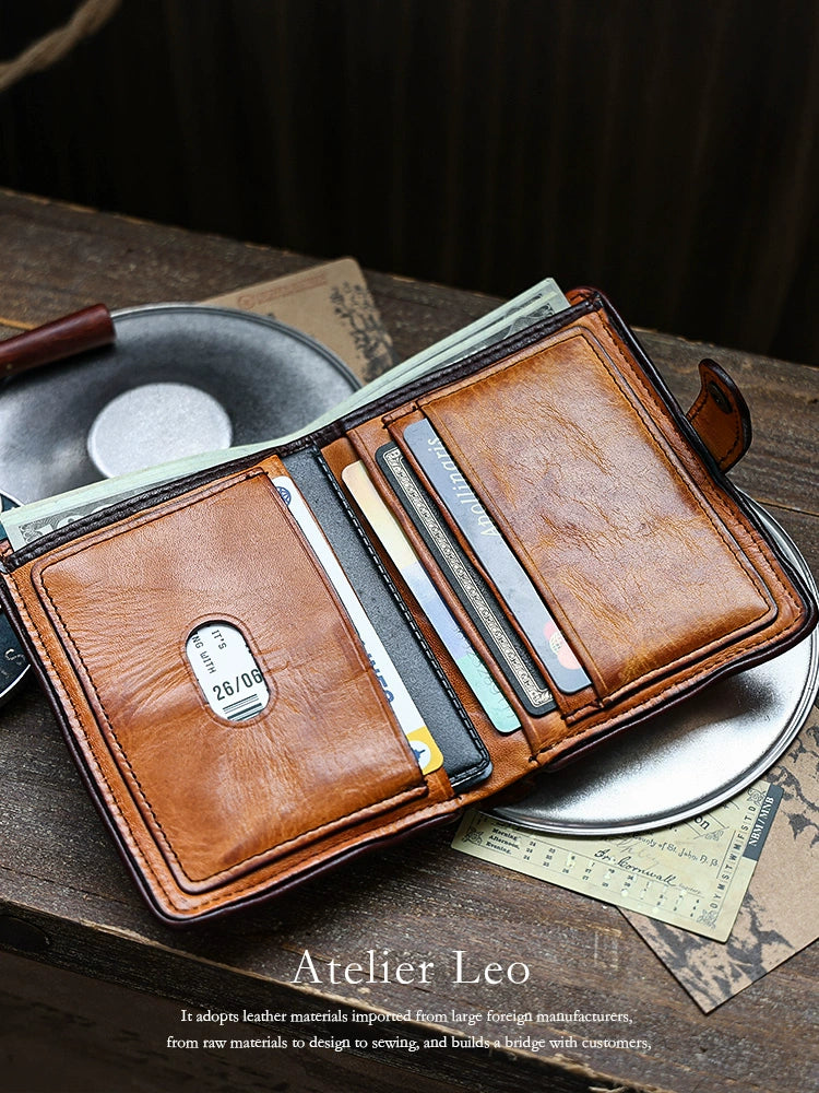HALF WORK tanned leather short men's leather vertical cowhide wallet