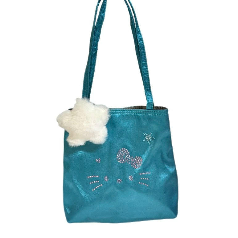 Salty gummy Silk Kitty Rhinestone Magnetic Snap Underarm Bag