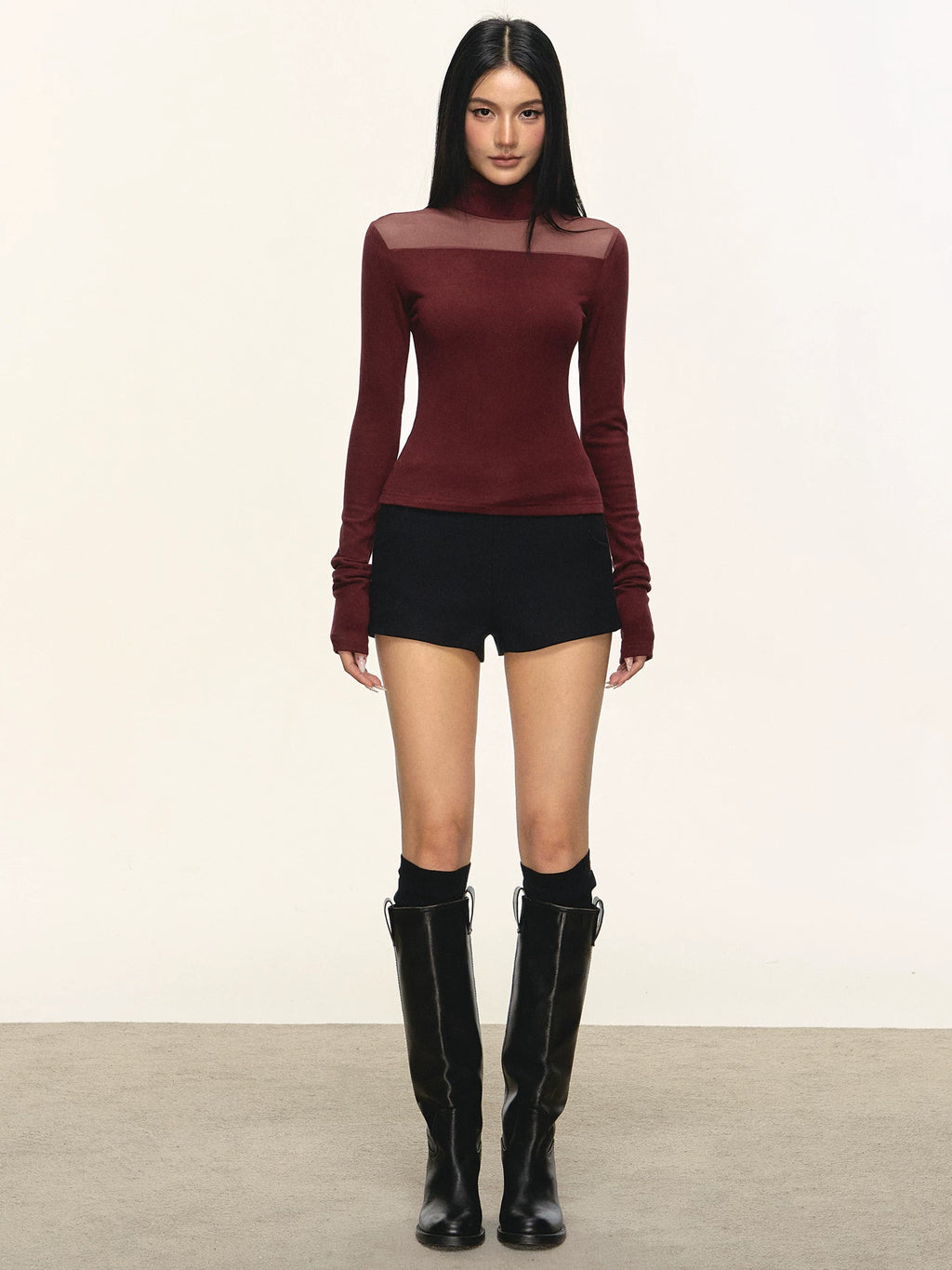 Anna Aneae High Neck Slim Skinny Knitted Bottom Long Sleeves