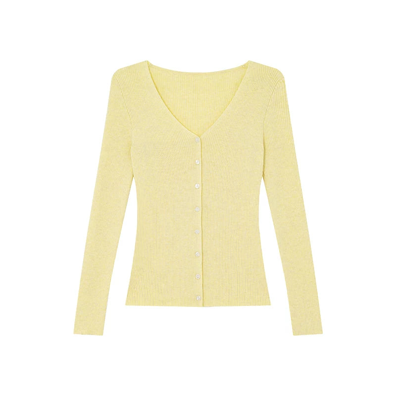 KANO V-Neck Slim Long-Sleeve Knit Cardigan