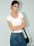 NEVA HU U Neck Short Shoulder Slim Tee