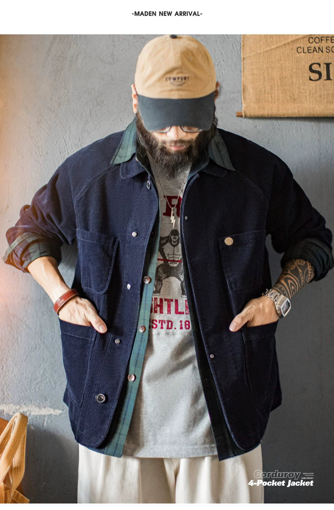 Madden Vintage Corduroy Four-Bag Lapel Jacket
