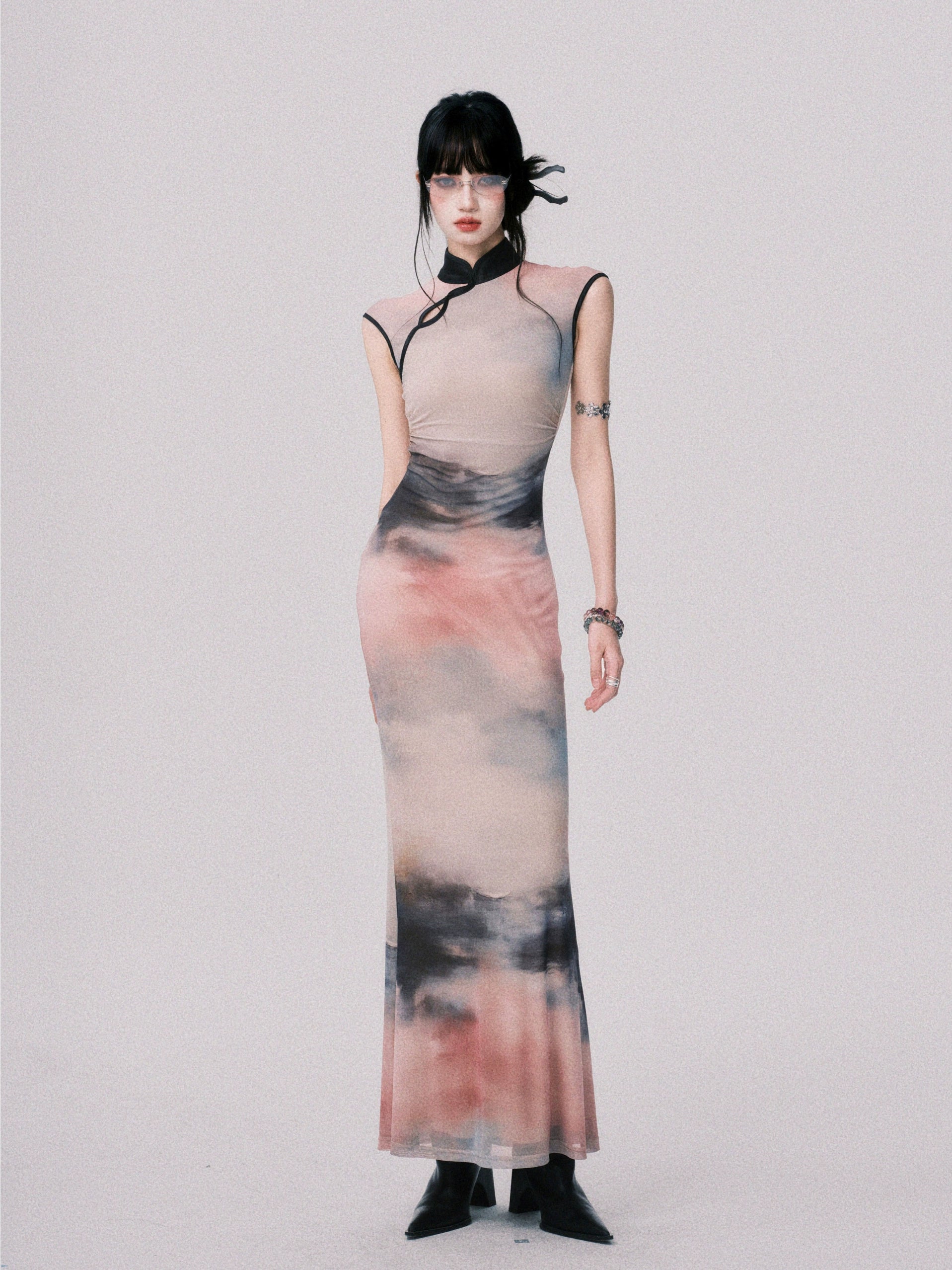 LULUSWINGS Ink Painting Elastic Net New Chinese Cheongsam Dress