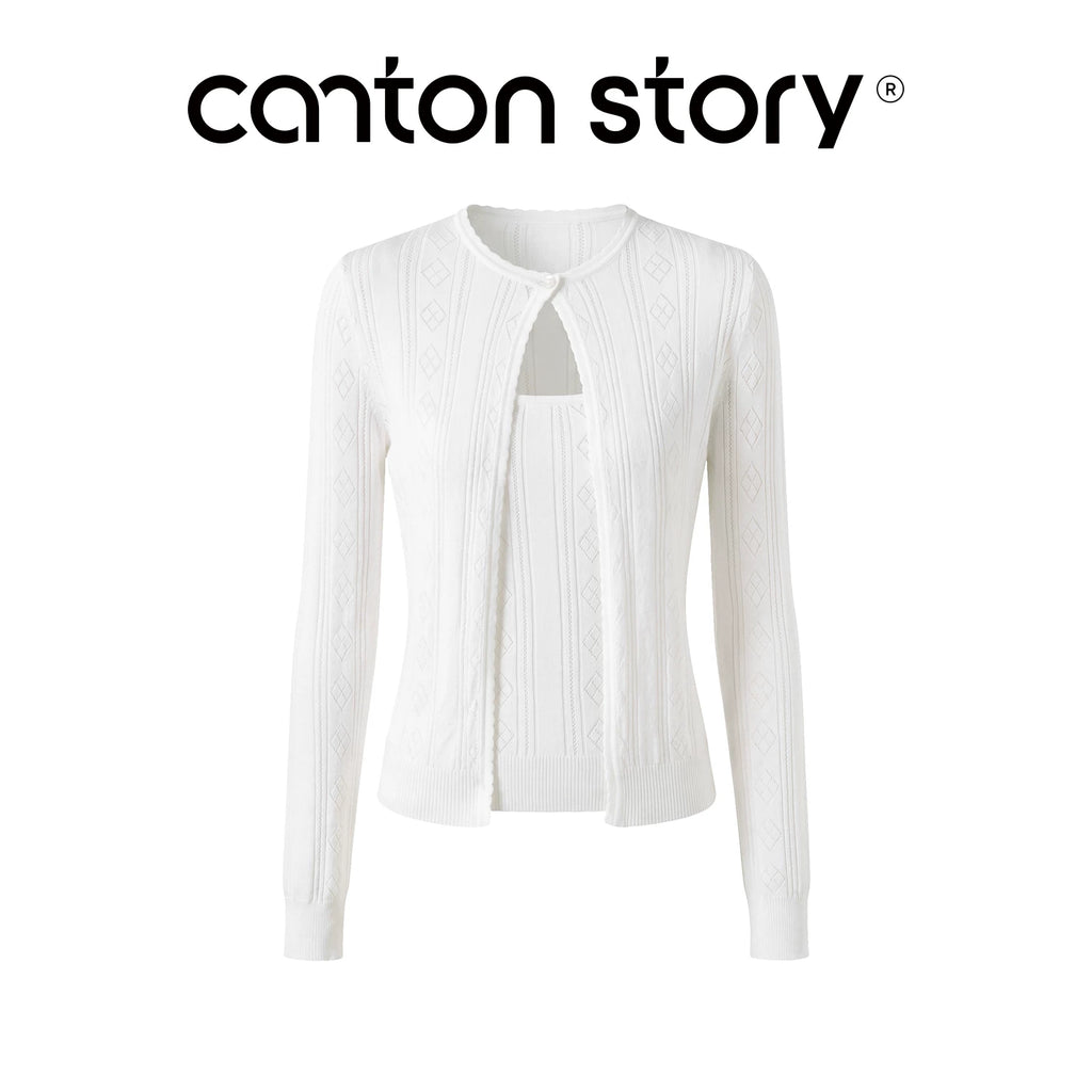 Cantonstory White Hollow-Out Knit Top