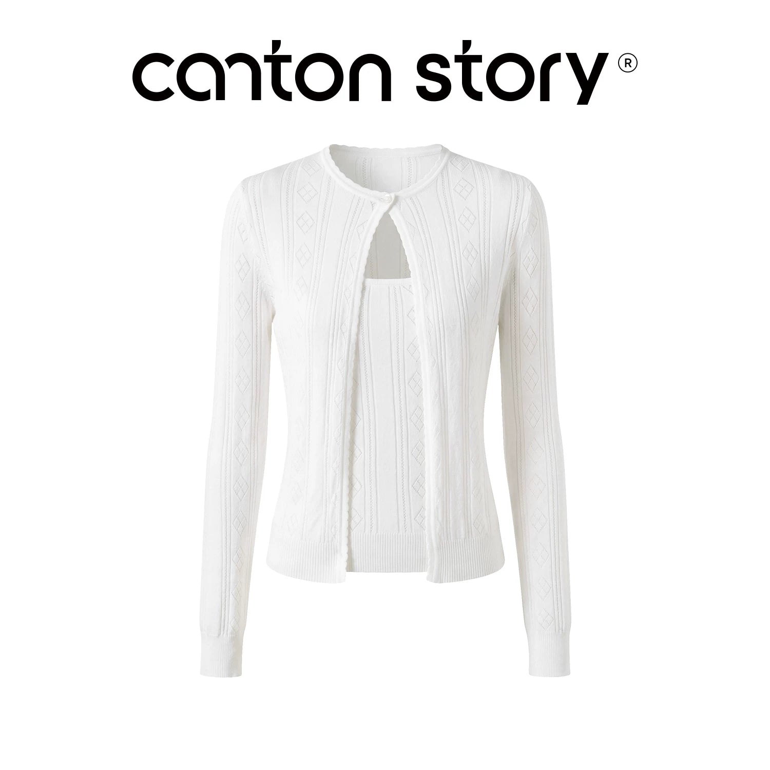 Cantonstory White Hollow-Out Knit Top