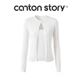 Cantonstory White Openwork Long-Sleeve Knit Top Two-Piece Set