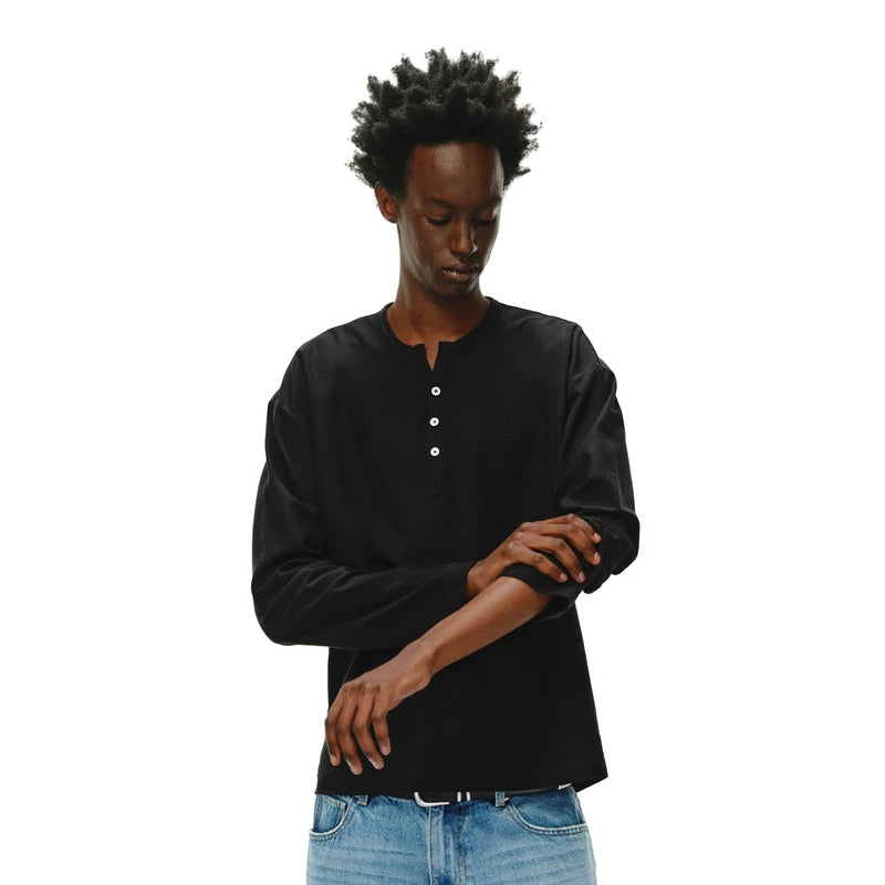 NONRADICAL Henry V Linen-Texture Breathable Long-Sleeve Tee
