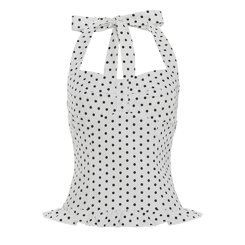 FUNOFF Contrast Polka Dot Lace Neck Sling Vest