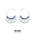 1ST XULIE Silver Miao Tassel Hoop Earrings