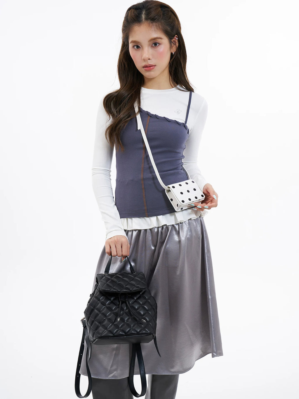 JANDRESS Black Quilted Chain Mini Backpack