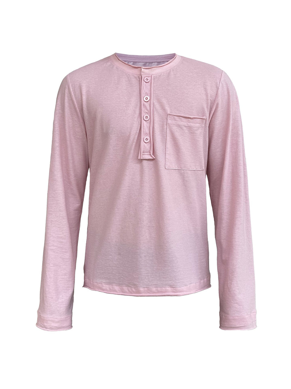 JCAESAR Long Sleeve Henley with Rolled Hem