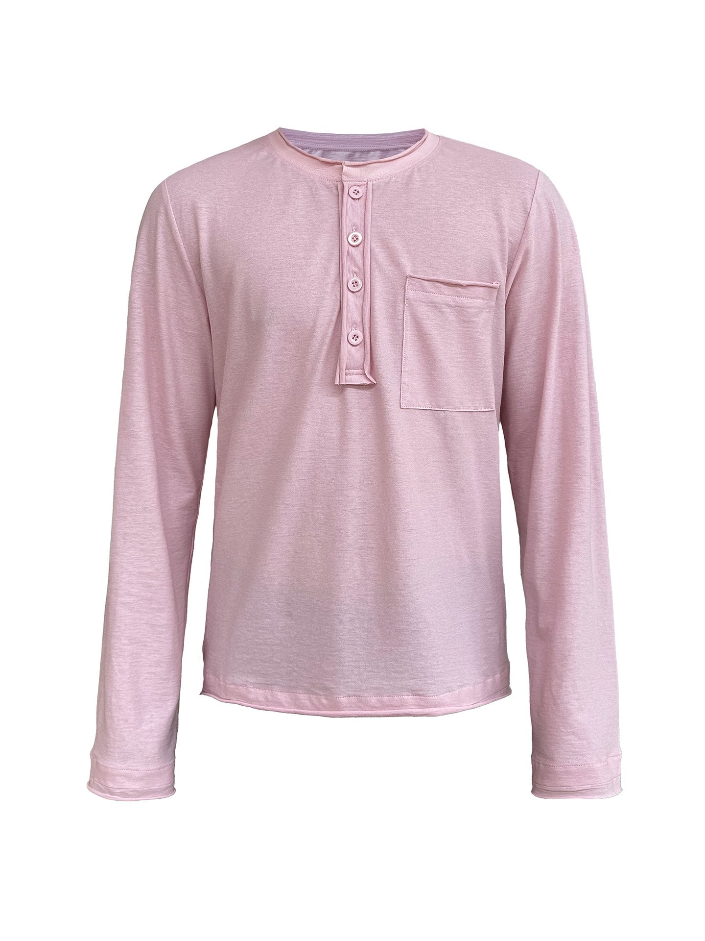 JCAESAR Long Sleeve Henley with Rolled Hem