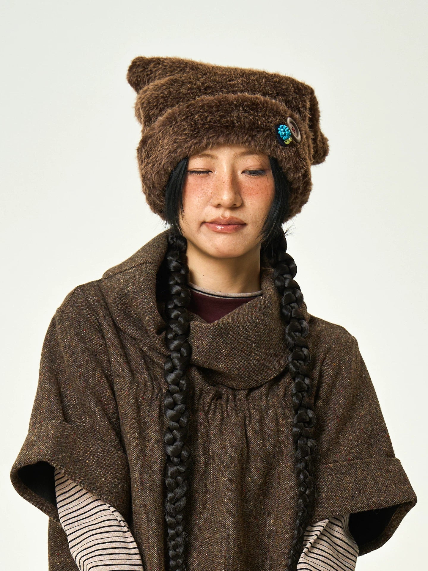Enteralt Handmade Button Faux Fur Cat Ear Beanie