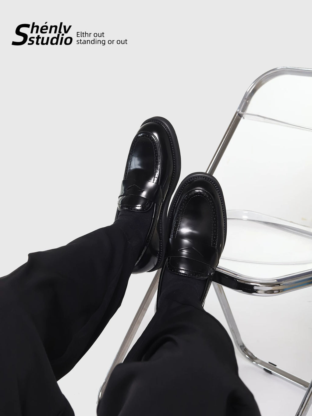 SHENLV STUDIO Engraved Retro Thin-soled Loafers Leather Shoes