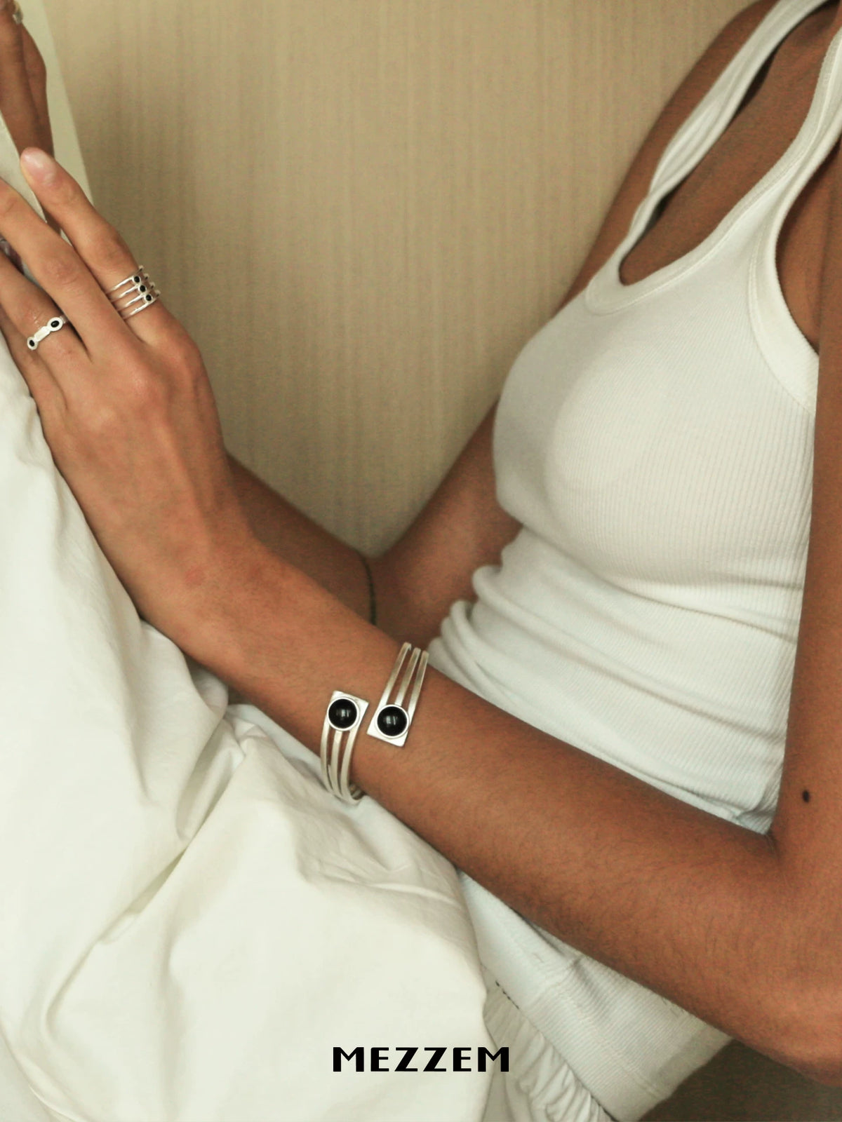 MEZZEM Black Onyx Open Cuff Bracelet