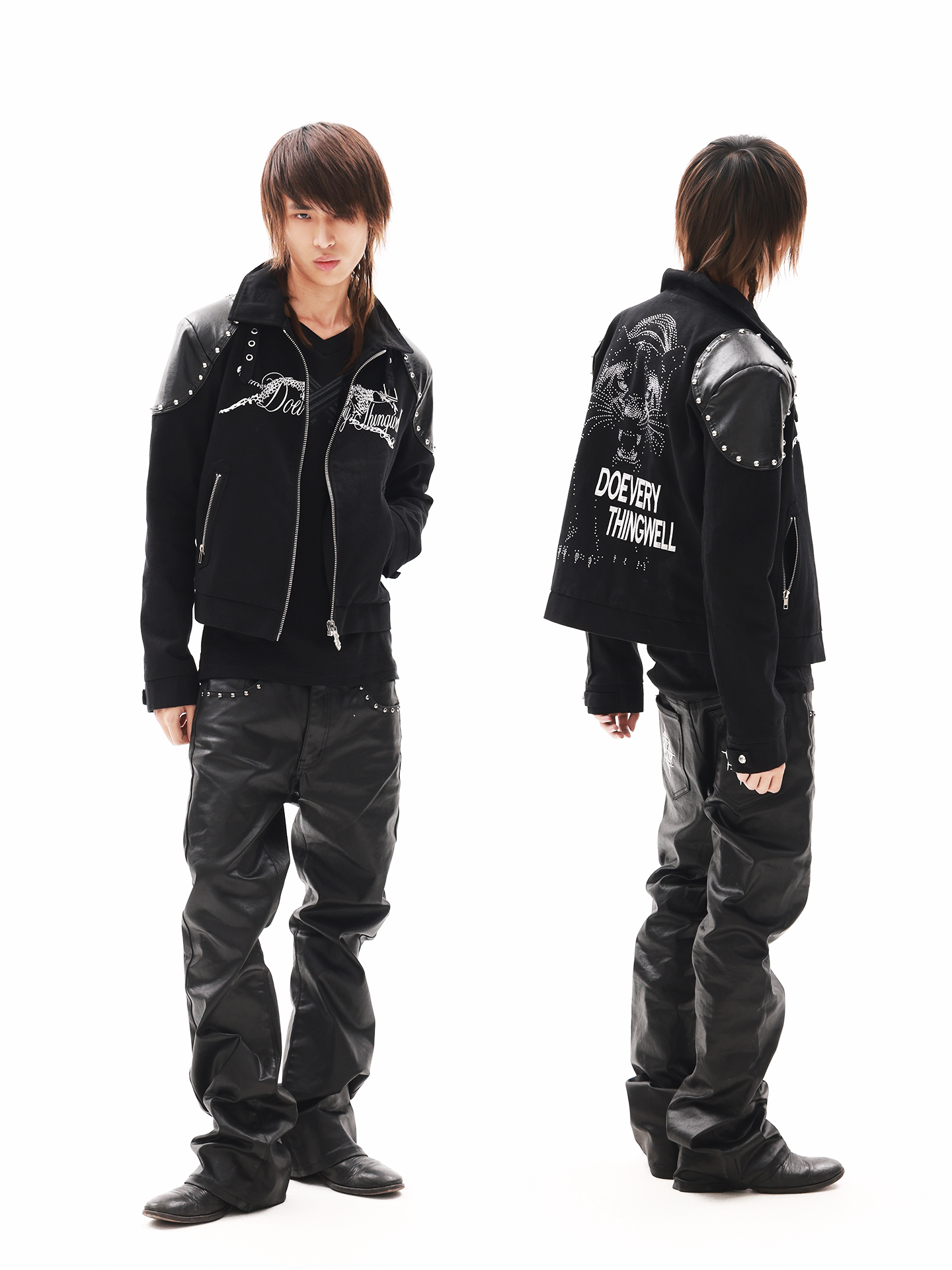 DETW Black Panther Studded Rhinestone Washed Jacket