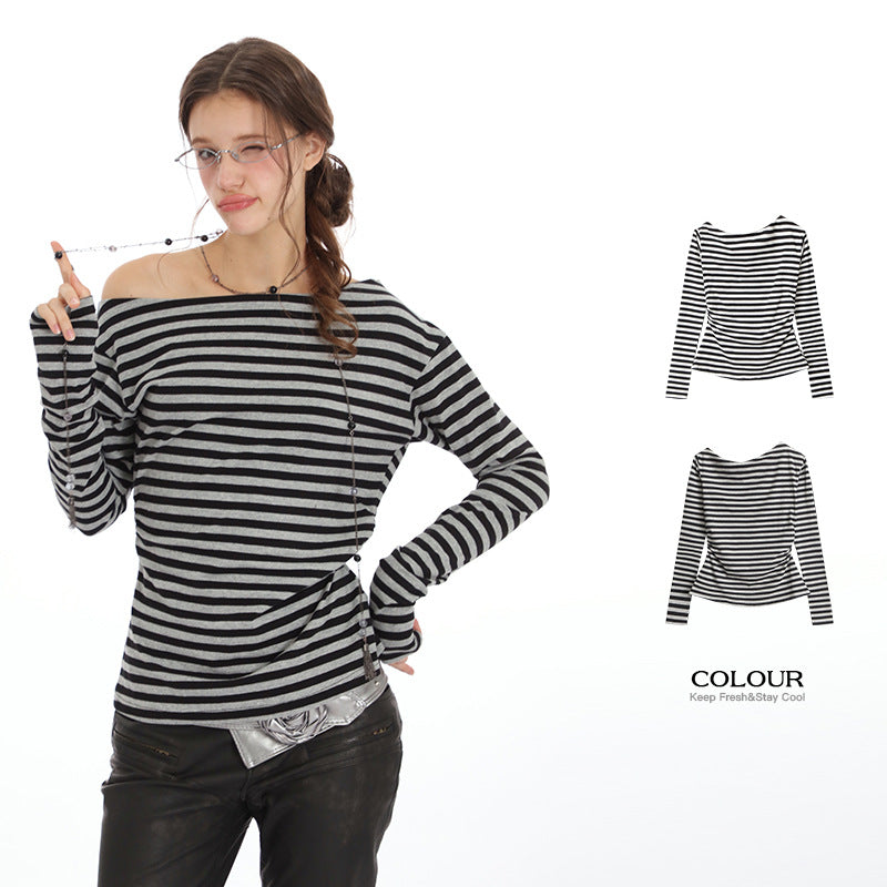 Nariele Slant Shoulder Off-Shoulder Long Sleeve