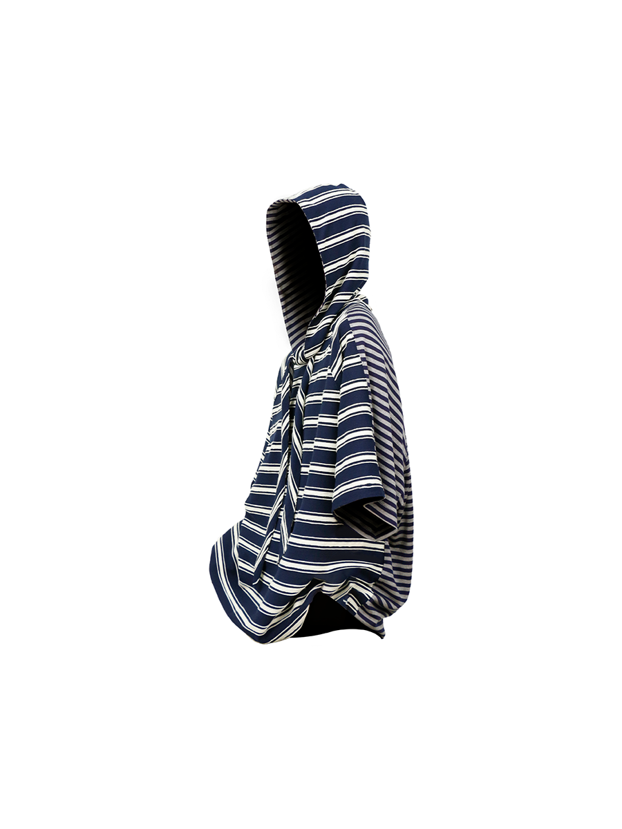 RELABEL Removable Hood Splicing Striped Tee