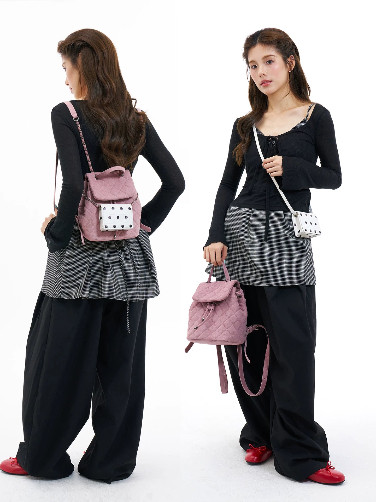 JANDRESS Mochi Pink Quilted Faux Leather Chain Backpack