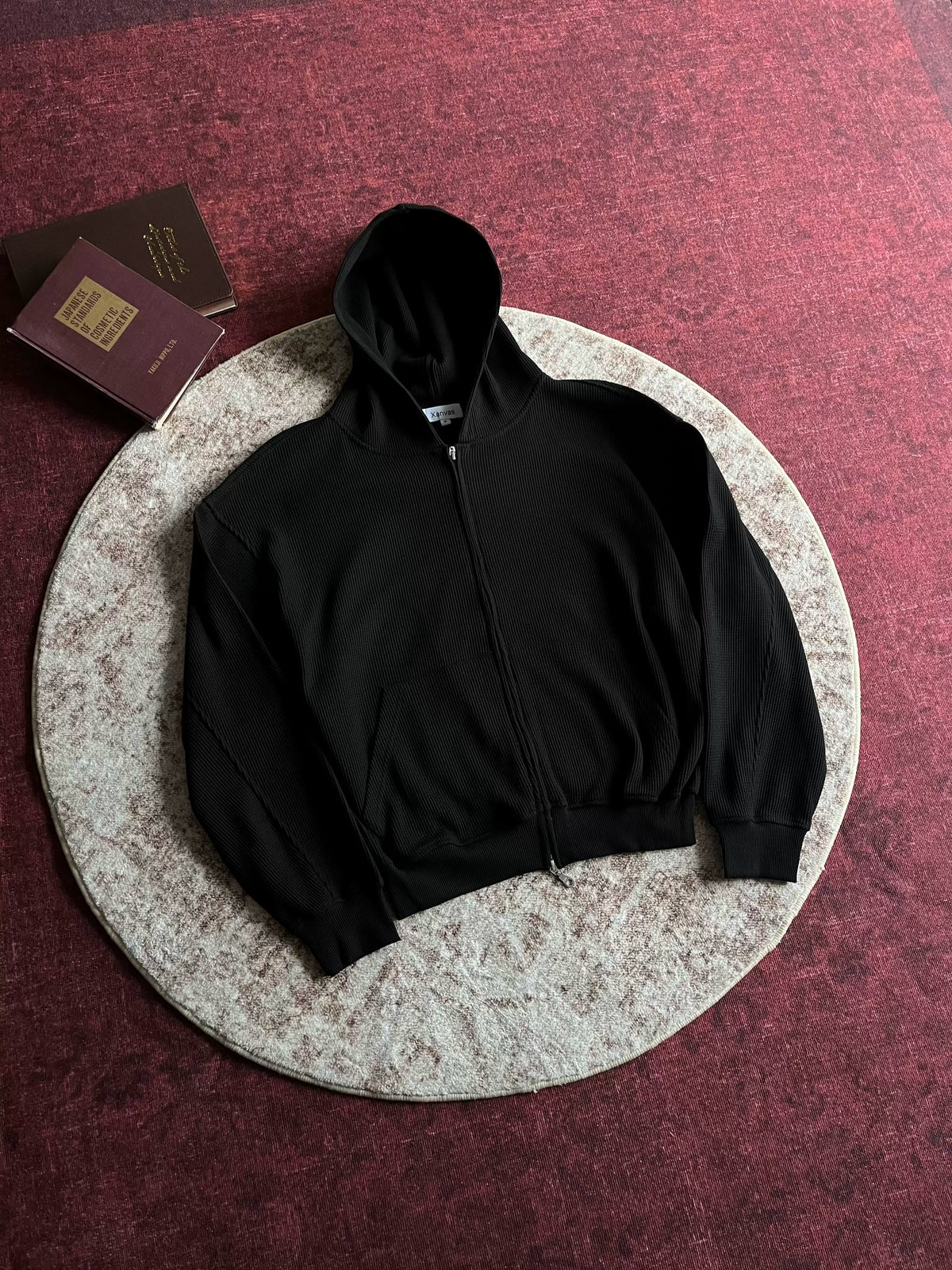 Xanvas Boxy Waffle Zip-Up Hooded Jacket