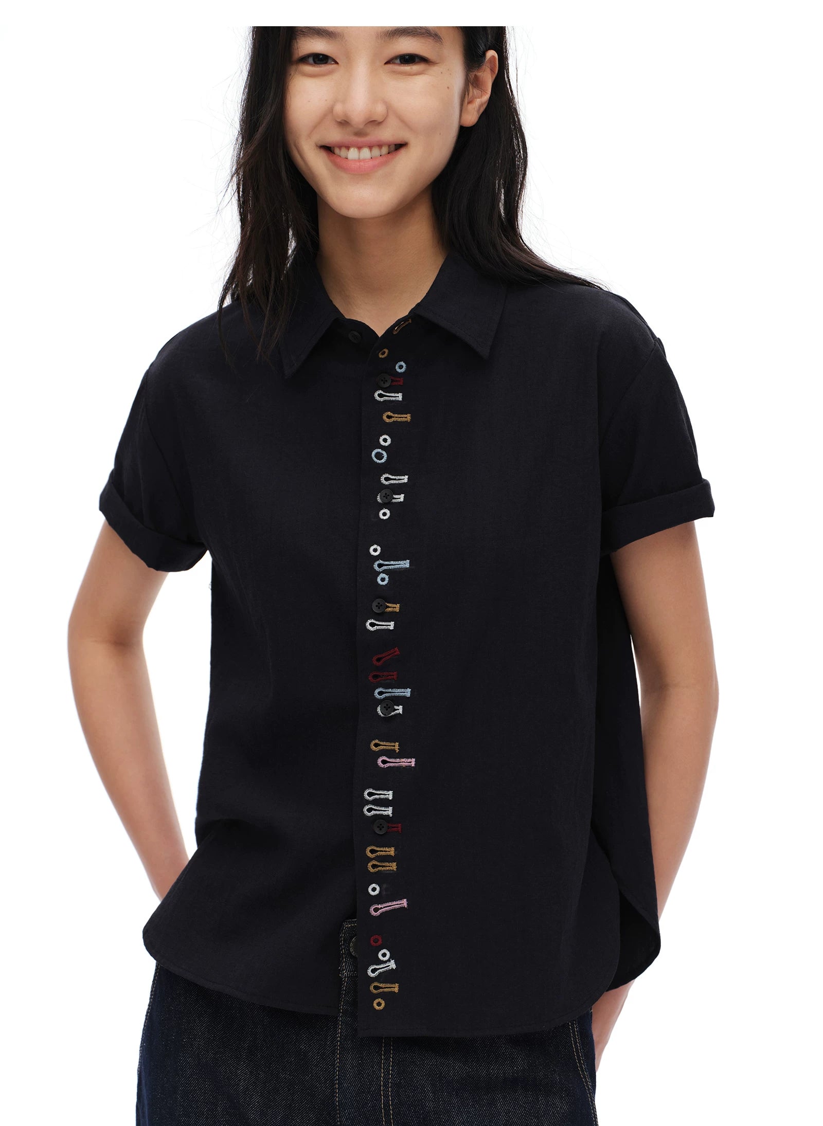Oinimi Fun Buttonhole Casual Short Sleeve Shirt