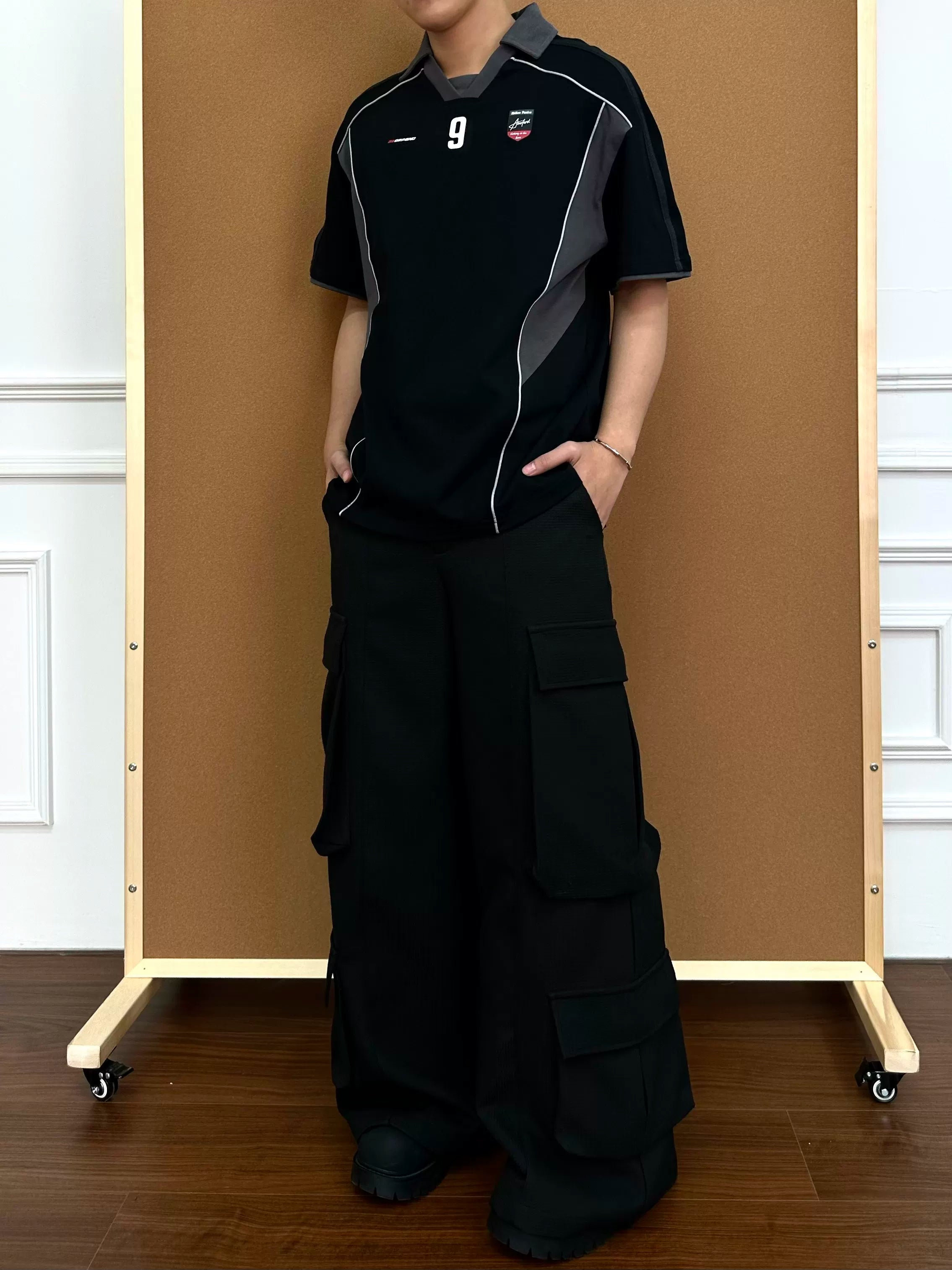 BeOurRule Splicing Letter Print Loose Polo Collar Tee