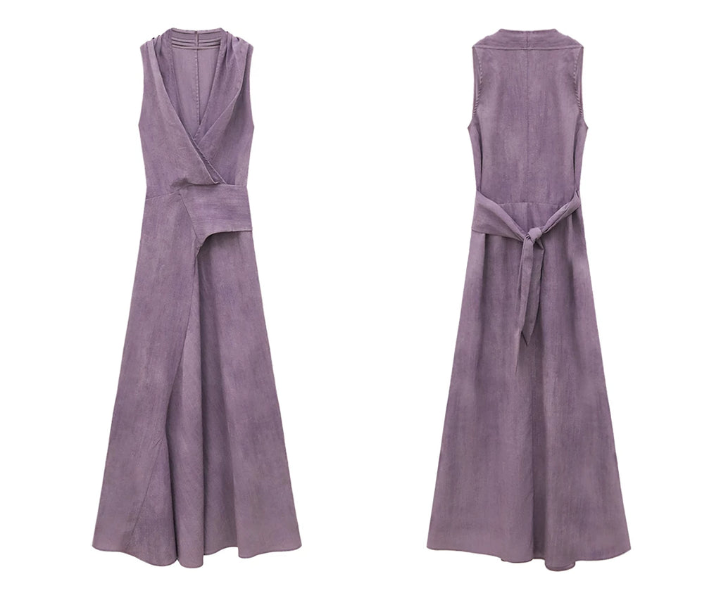 TYANG Temperament Purple V-neck Neck Strap Dress