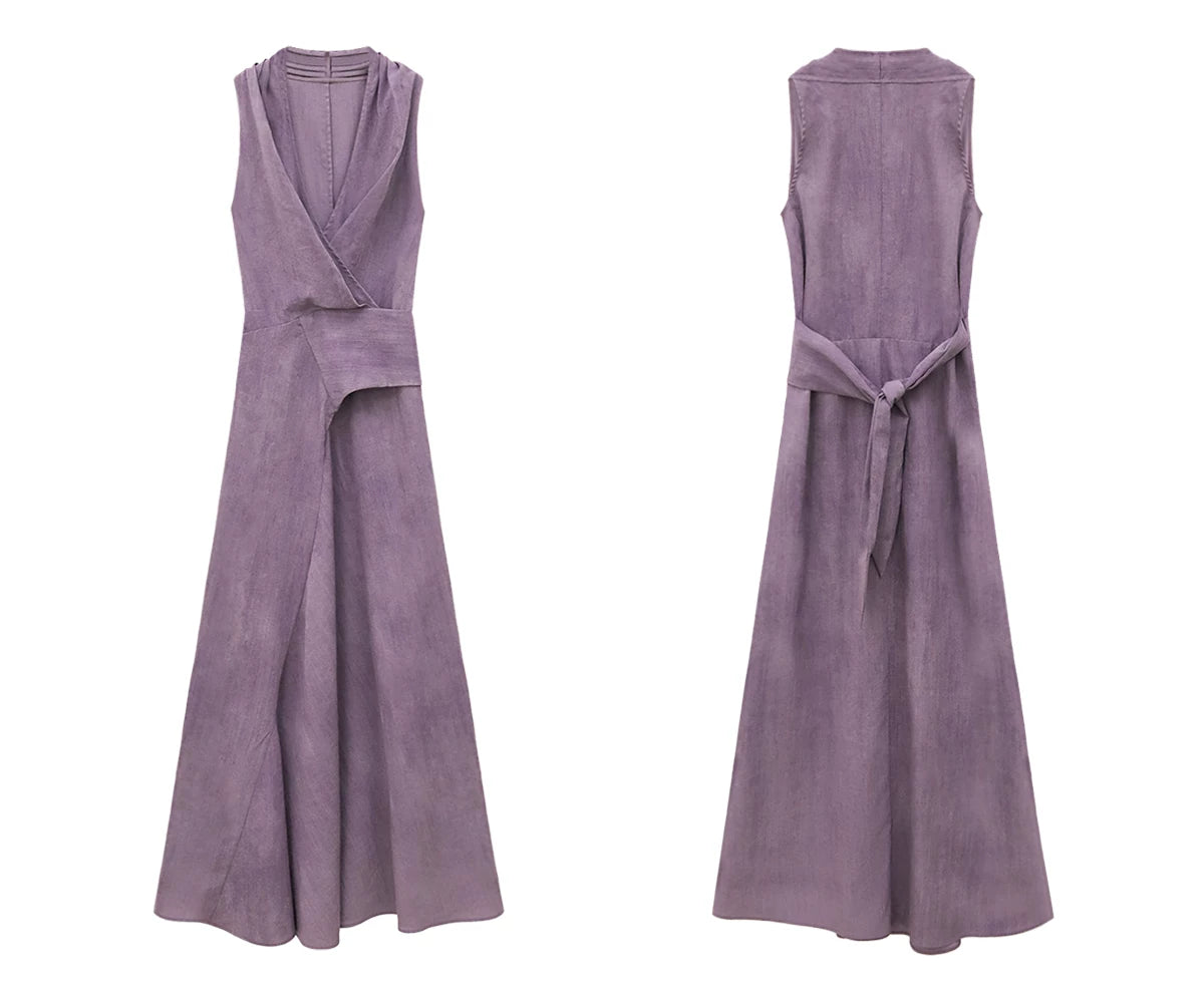 TYANG Temperament Purple V-neck Neck Strap Dress