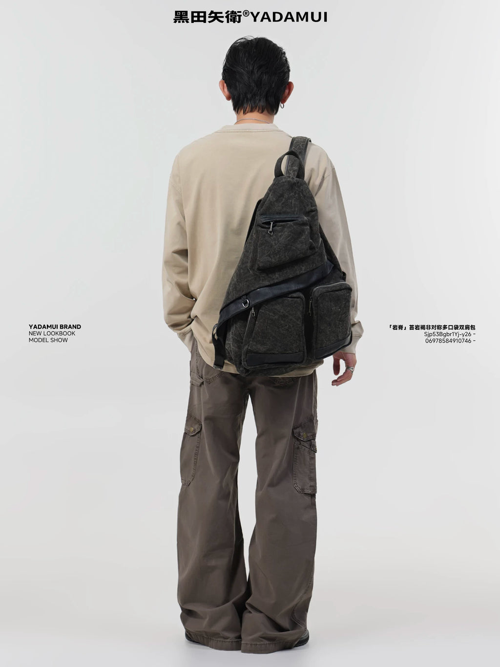 YADAMUI Moss Rock Brown Washed Canvas Zip-Top Backpack