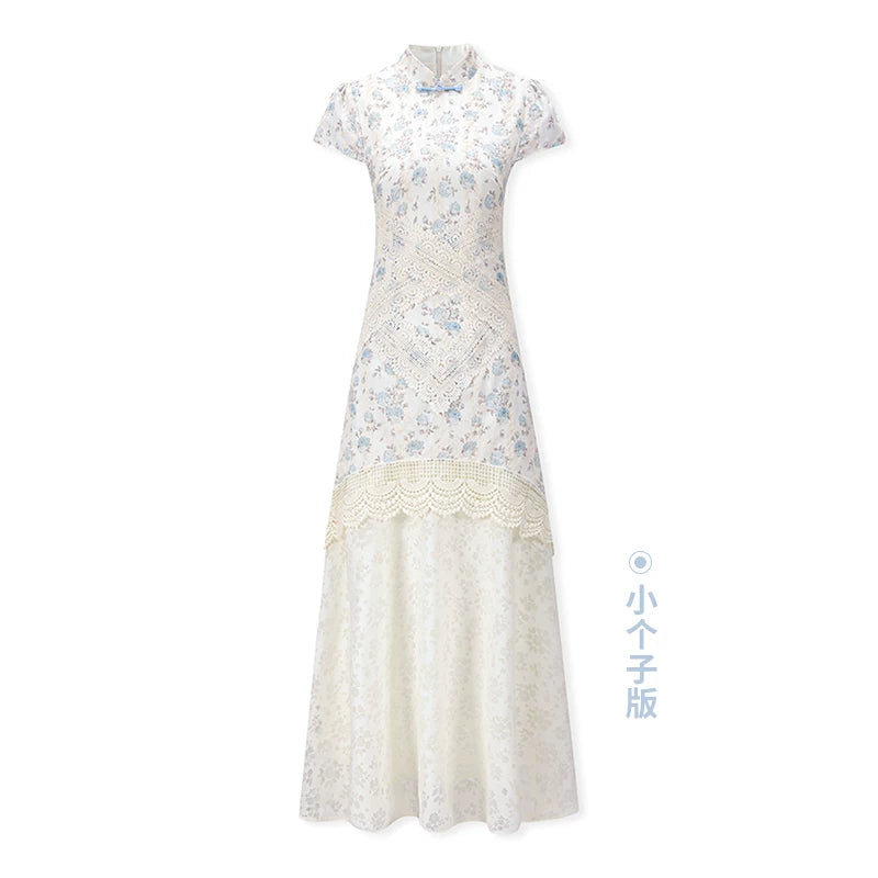 ZIHE Lace Splicing Hollow Floral Dress