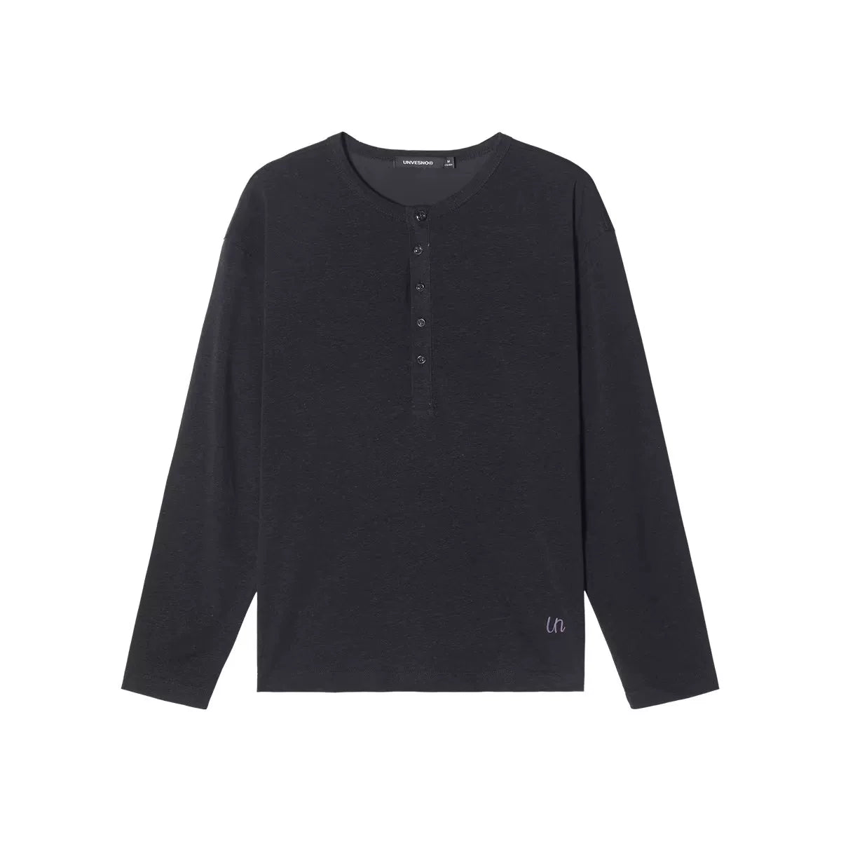 Unvesno Linen Blend Embroidery Relaxed Henley Tee