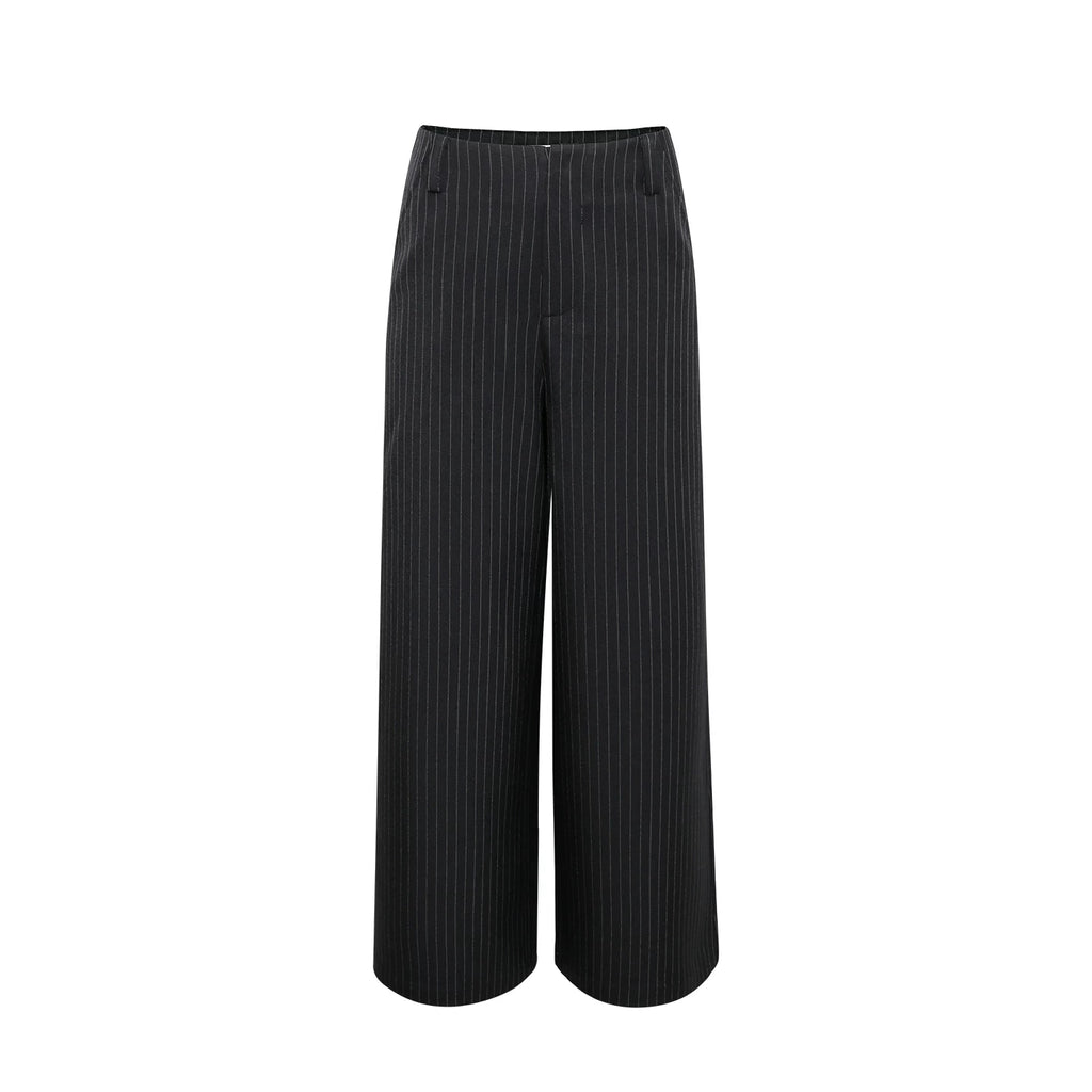 Wildberry Black and White Striped High-Waist Wide-Leg Trousers
