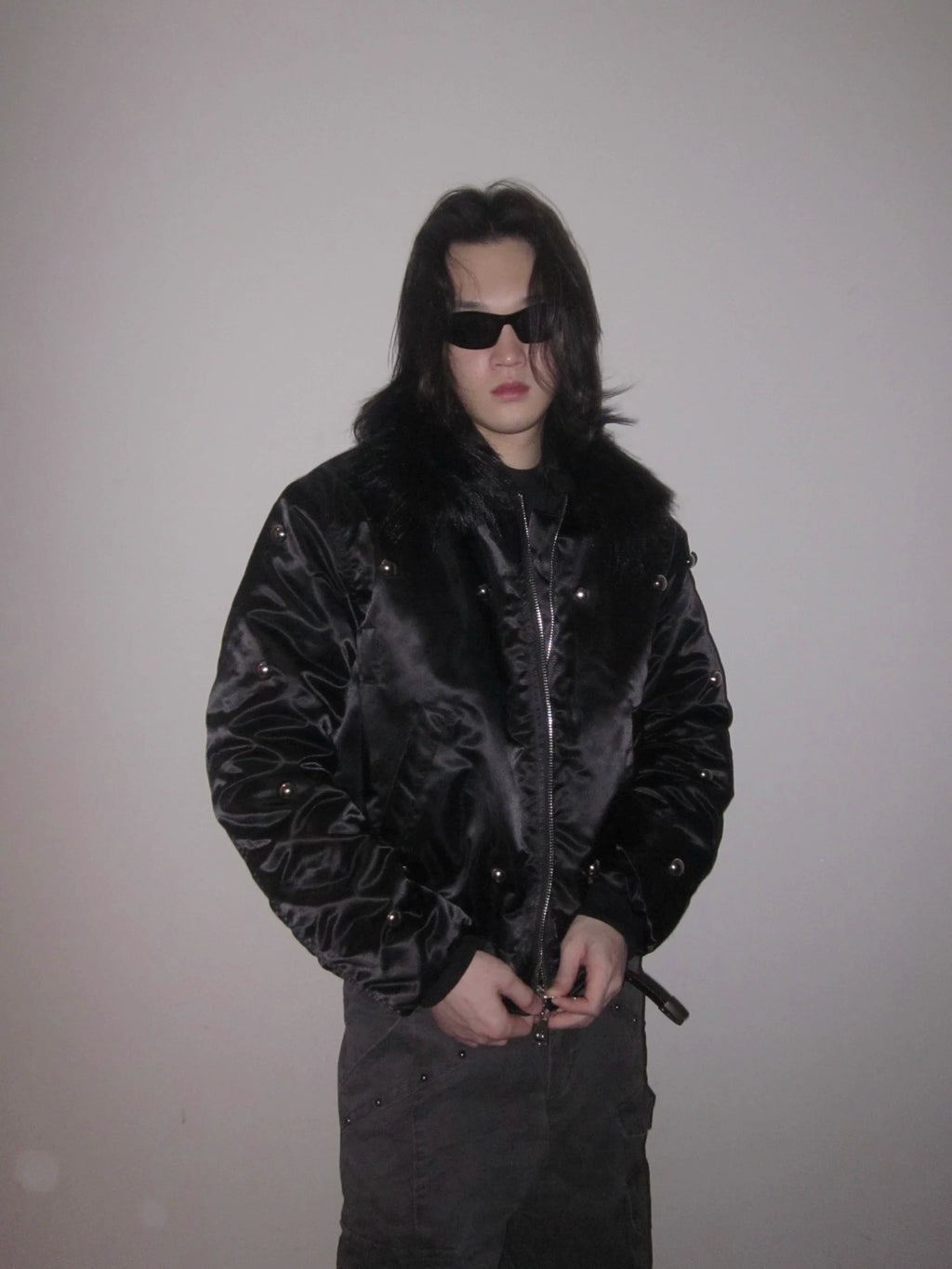 URRRGE Rivet Design Fur Collar Padded Jacket