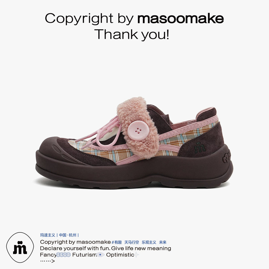 MASOOMAKE Suede Velcro Platform Wide-Toe Sneaker