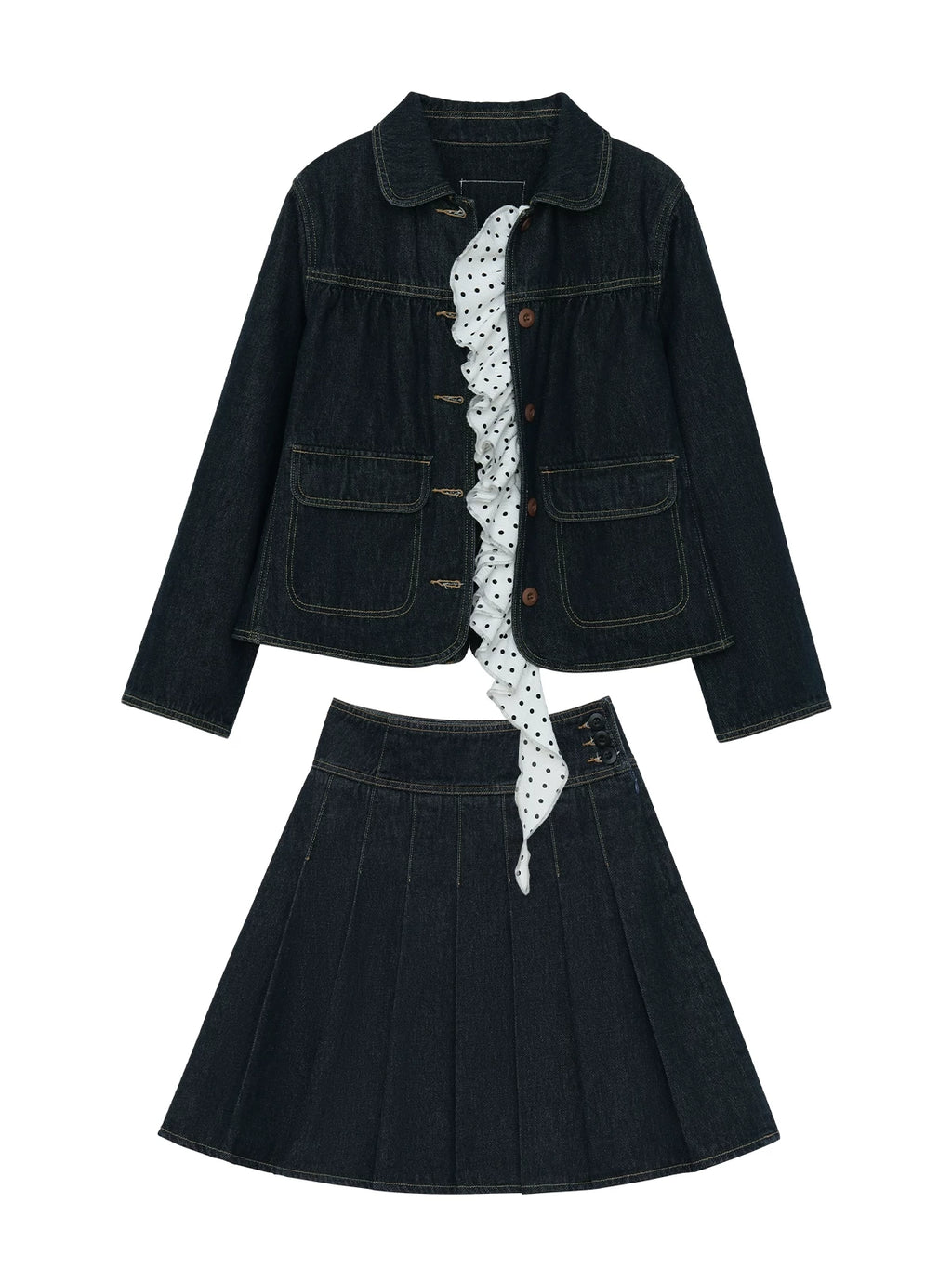 MASOOMAKE Denim Jacket A-Line Skirt Two-Piece Set