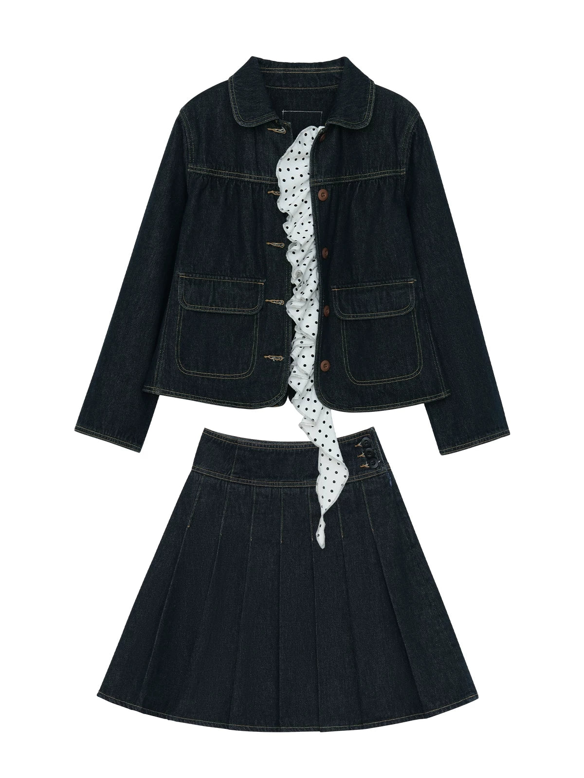 MASOOMAKE Denim Jacket A-Line Skirt Two-Piece Set
