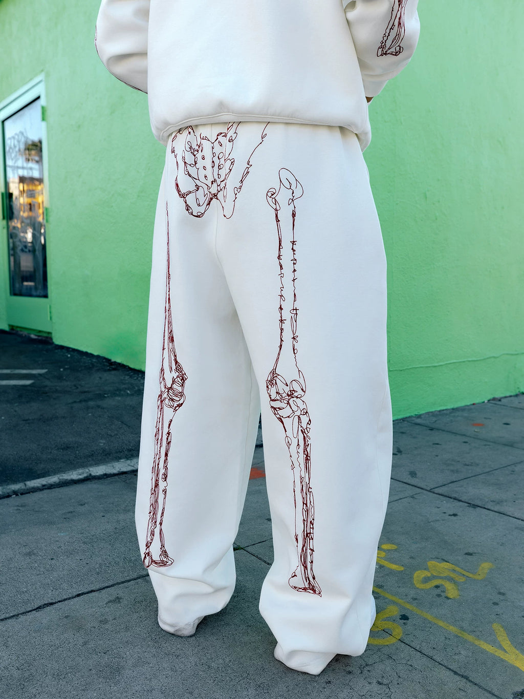 GRAF Abstract Line-Drawn Skeletal Figures 400g Wide-Leg Sweatpants