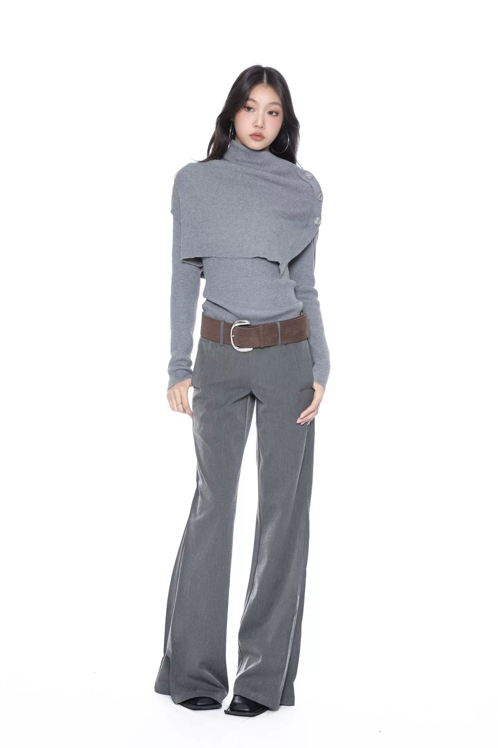 WITHMIN Low Waist Loose Drape Versatile Straight-leg Suit Pants