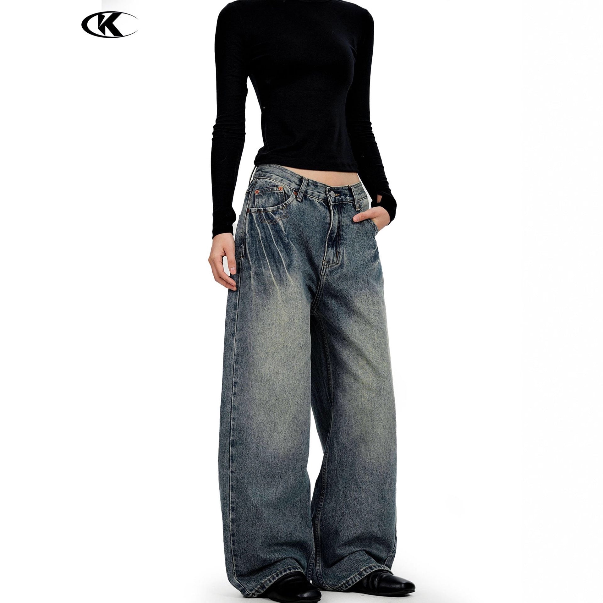 11KN Lightning Pattern Loose Wide-leg Floor Pants