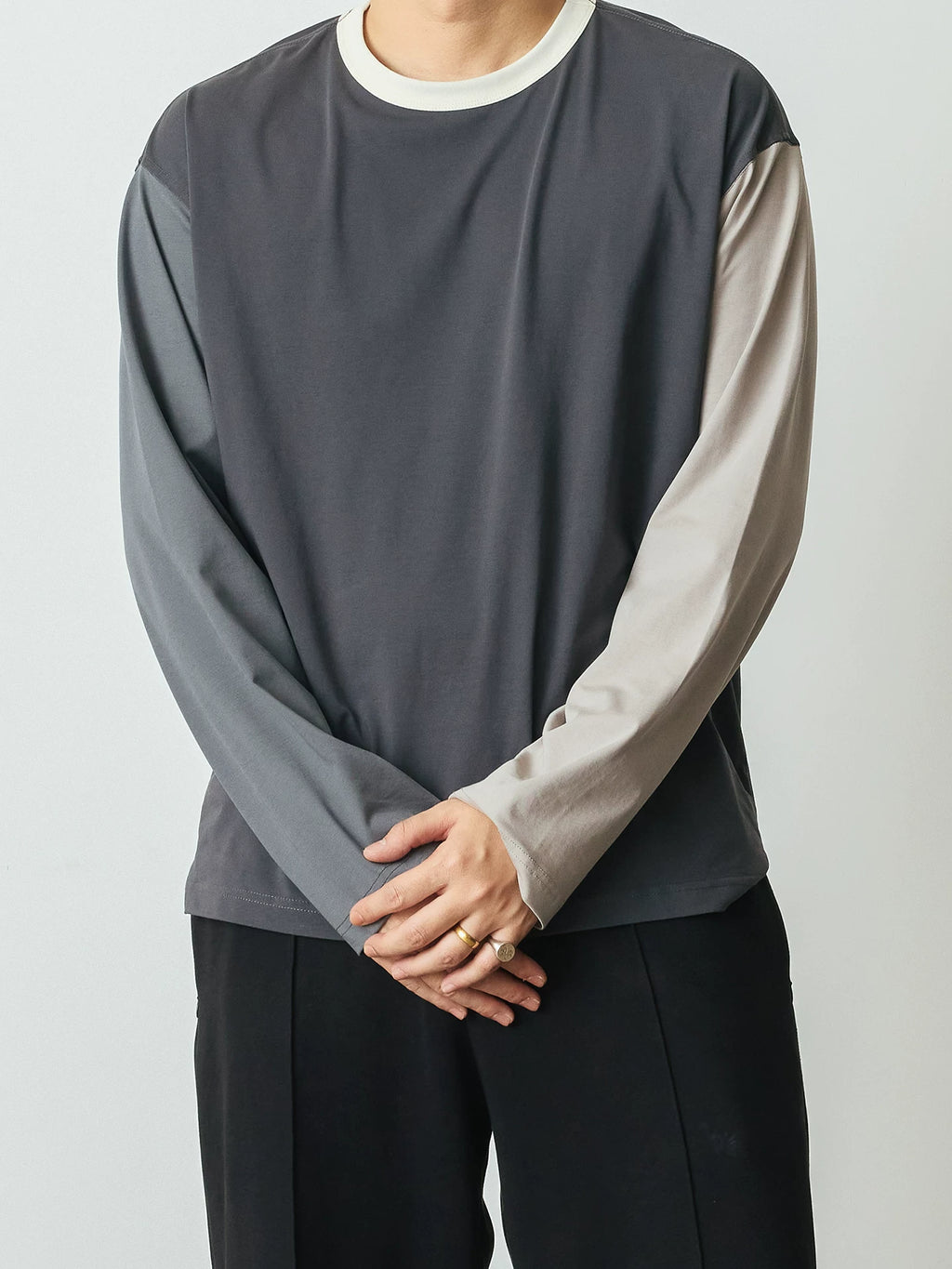 SUPERTOFU Color-Block Moisture-Wicking Loose Long-Sleeve Tee